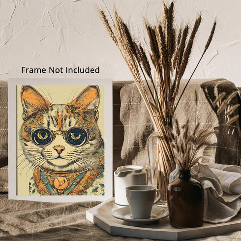 Posterizer 1 pcs-cute retro themed cat in clothes 5-Art for Animal Lovers-Retro Art-Decor for Home & Office- unframed wall art...