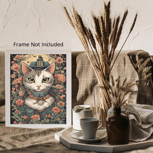 Posterizer 1 pcs- Abstract white cat in the middle of red flowers-Art for Animal Lovers-Floral Botanical Art- Gift for Men Women Teens-Living Room...