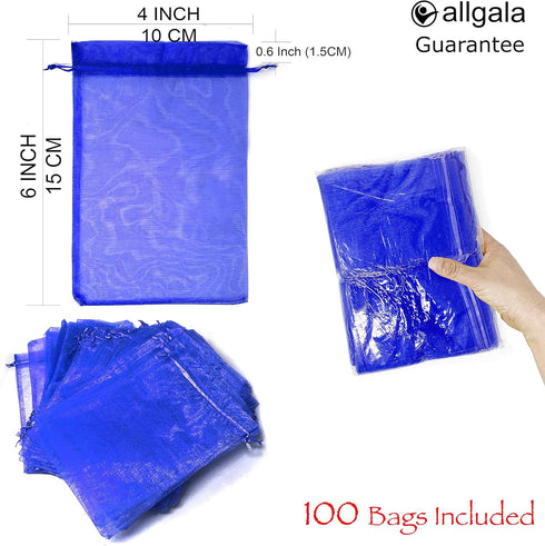 Allgala 100 Count Orangza Gift Party Favor Bags with Drawstring-4x6 Inch-Blue-PF53106...