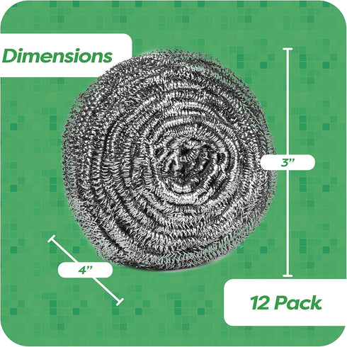 12 Pack Stainless Steel Scourers by Scrub It – Steel Wool Scrubber Pad Used for Dishes, Pots, Pans, and Ovens. Easy scouring for Tough Kitchen Cle...