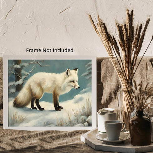 Posterizer 1 pcs-white arctic fox in snowy winter scene-oil painting style 4-Art for Animal Lovers-Landscape & Nature Art-Decor for Home & Office-...