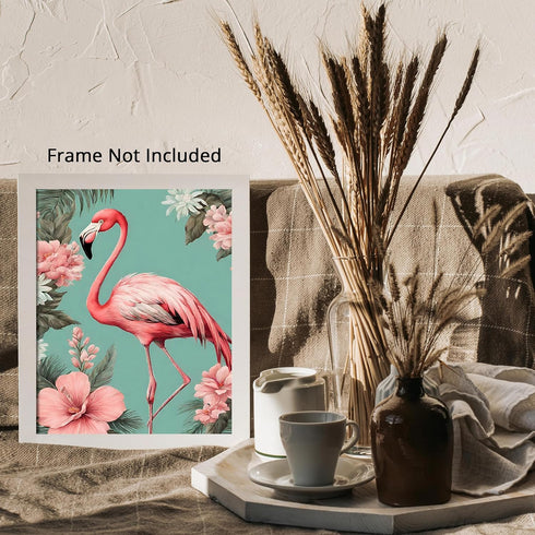 Posterizer 1 pcs-abstract retro design of flowers and flamingo 1-Art for Animal Lovers-GIft for Men Women Teens-Living Room Bedroom Decor- unframe...