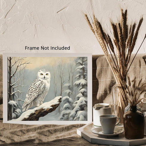 Posterizer 1 pcs-snowy winter scene of a white owl-oil painting style 1-Art for Animal Lovers-Landscape & Nature Art-Decor for Home & Office- unfr...