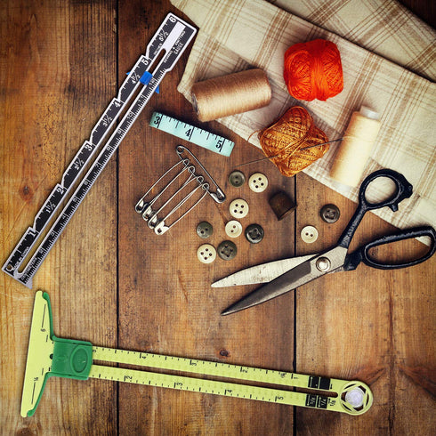 2 Pieces Sewing Gauge Sewing Measuring Tool, 5-in-1 Sliding Gauge Measuring Sewing Ruler Tool Fabric Quilting Ruler for Knitting Crafting Sewing B...