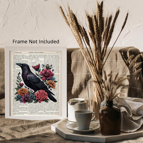 Posterizer 1 pcs-Raven , Crow , Roses , Flowers-Gothic Occult Print-Art for Animal Lovers-Floral Botanical Art-Gift for book lovers-Living Room Be...