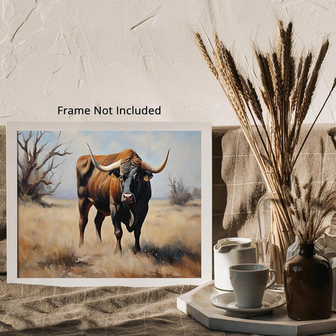 Posterizer 1 pcs- Beautiful bull in the middle of a desert-Art for Animal Lovers-Landscape & Nature Art- Gift for Men Women Teens-Living Room Bedr...