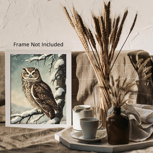 Posterizer 1 pcs-owl in nature-winter snowy scene in oil painting style-9-Art for Animal Lovers-Landscape & Nature Art-Decor for Home & Office- un...