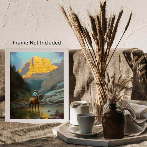 Posterizer 1 pcs-vibrant painting style art-cowboy on horse in the wild 5-Western Art-Men's Art Collection-Living Room Bedroom Decor- unframed wal...