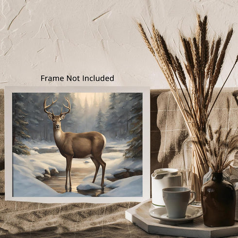 Posterizer 1 pcs- Beautiful deer in a jungle in winter-Art for Animal Lovers-Landscape & Nature Art- Gift for Men Women Entrepreneur Teens-Living ...
