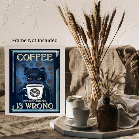 Posterizer 1 pcs-Funny Black Cat-For Cat and Coffee Lovers-Art for Animal Lovers-Kitchen & Bar Art-Gifts for Women-Living Room Bedroom Decor- unfr...