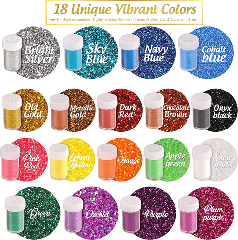 LEOBRO Glitter, 18 Pack Fine Glitter, Craft Glitter Powder Shake Jar, Multi Assorted Set Extra Fine Glitter for Resin Art Crafts Tumbler Scrapbook...