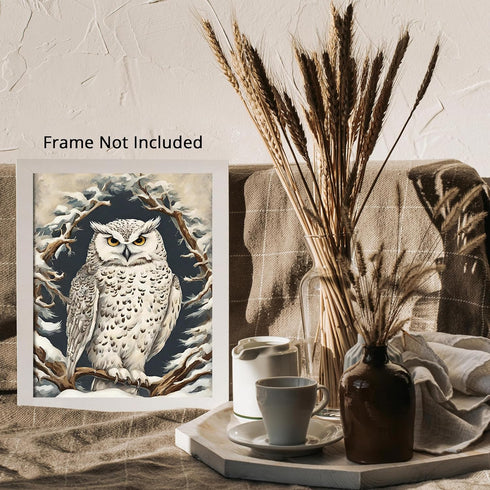 Posterizer 1 pcs-snowy winter scene of a white owl-oil painting style 8-Art for Animal Lovers-Landscape & Nature Art-Decor for Home & Office- unfr...