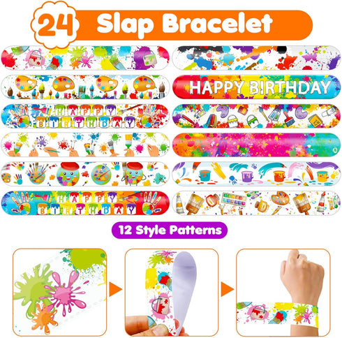 48PCS Art Party Favors 24PCS Tattoos 24PCS Slap Bracelets Wristbands Themed Birthdays Party Supplies Decorations Decor Artistry Painting Creativit...