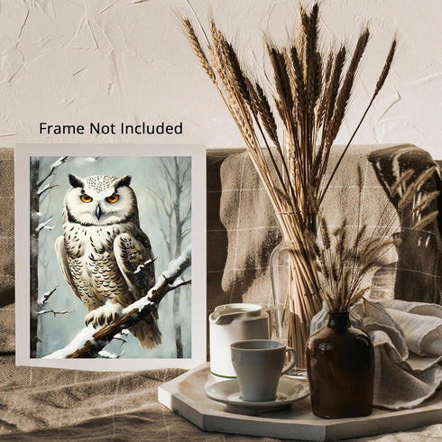Posterizer 1 pcs-snowy winter scene of a white owl-oil painting style 11-Art for Animal Lovers-Landscape & Nature Art-Decor for Home & Office- unf...