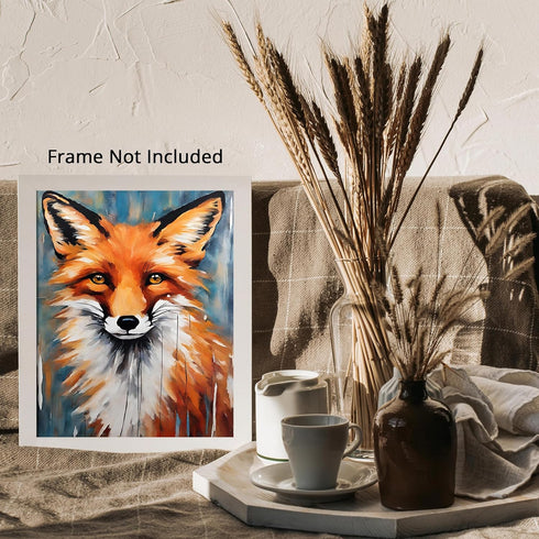 Posterizer 1 pcs- red fox with blue background-Art for Animal Lovers-Gift for Art Lovers-Living Room Bedroom Decor- unframed wall art...