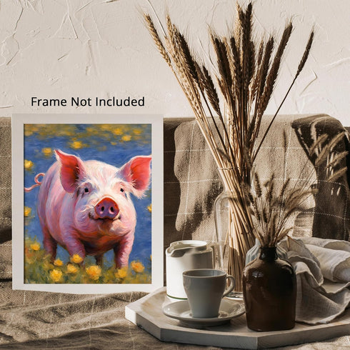 Posterizer 1 pcs- Cute pig walking between yellow flowers-Art for Animal Lovers-Floral Botanical Art- Gift for Men Women Entrepreneur Teens-Living...
