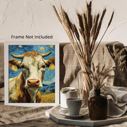 Posterizer 1 pcs- beautiful cow with starry night inspired background-Art for Animal Lovers-Gift for Art Lovers-Living Room Bedroom Decor- unframe...