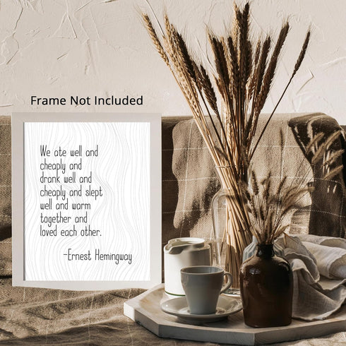 Posterizer 1 pcs-Ernest Hemingway-We Ate Well and Cheaply-Quotes and Poems-Teachers & Classrooms-Gift for Teachers-Gift for book lovers- UNFRAMED ...