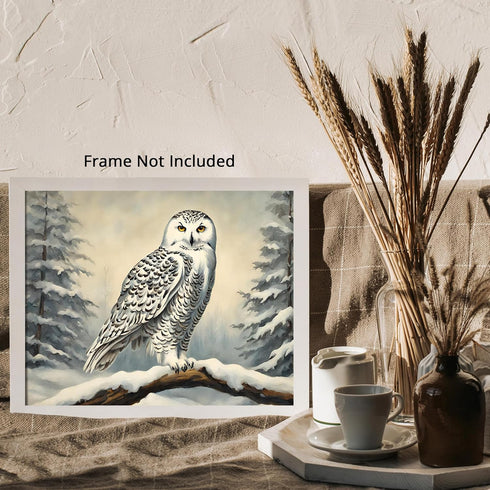 Posterizer 1 pcs-snowy winter scene of a white owl-oil painting style 4-Art for Animal Lovers-Landscape & Nature Art-Decor for Home & Office- unfr...