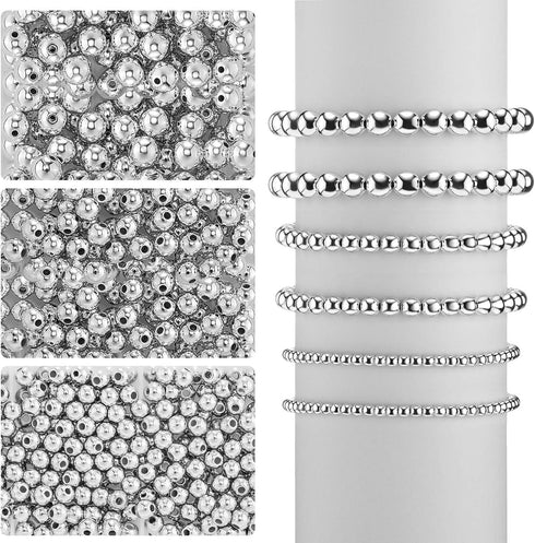 WILLBOND 1200 Pieces Round Beads for Jewelry Making Spacer Smooth Ball Beaded Seamless Loose Ball Embellishments with Holes for Stackable Bracelet...