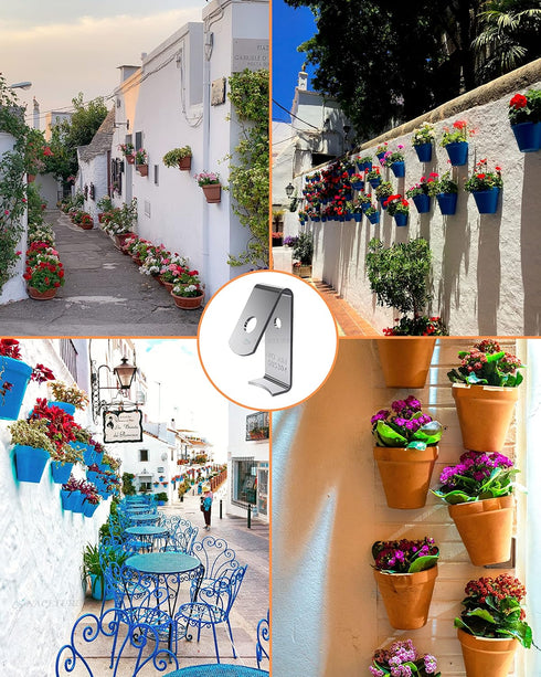 NACETURE 12 Pack Stainless Steel Plant Hangers Flower Pot Clips - Outdoor Wall Hook Metal Plant Stand Holds 5" to 8" Standard Flower Pot...