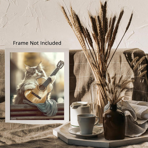 Posterizer 1 pcs-cute funny kitty cat playing the guitar 2-Art for Animal Lovers-Musical Art Collection-Decorations for Bedroom, Office, Living Ro...