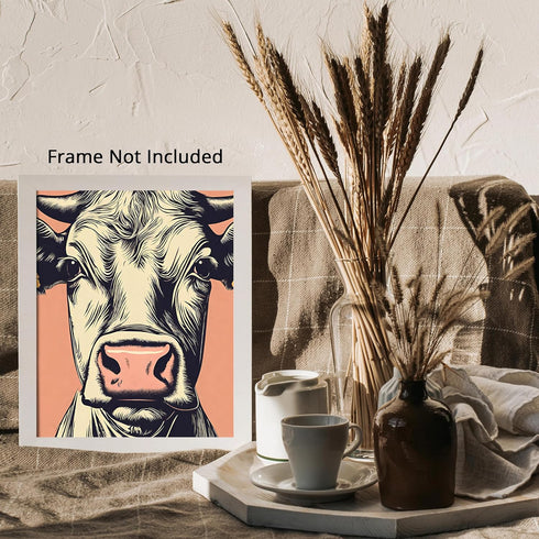 Posterizer 1 pcs-cute cow close up with peach tone background-Art for Animal Lovers-GIft for Men Women Teens-Decor for Home & Office- unframed wal...