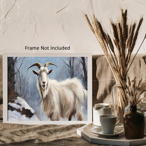 Posterizer 1 pcs-goat in snowy winter nature-oil painting style 2-Art for Animal Lovers-Landscape & Nature Art-Decor for Home & Office- unframed w...