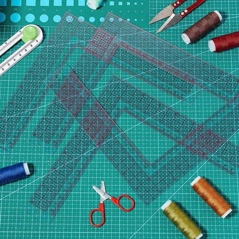 4 Pieces Plastic Sewing Ruler L Shaped Ruler Right Angle Ruler Sewing Measure Tailor Ruler Clear Sewing Ruler for Tailor Craft Tool Drawing Measur...