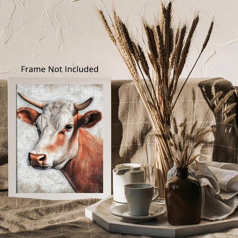 Posterizer 1 pcs-rusting painting style of a cute brown cow 2-Art for Animal Lovers Gift for Art Lovers Decorations for Bedroom, Office, Living Ro...
