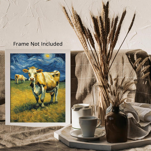 Posterizer 1 pcs- beautiful cows with starry night inspired background-Art for Animal Lovers-Gift for Art Lovers-Living Room Bedroom Decor- unfram...