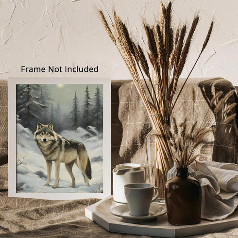 Posterizer 1 pcs-gray wolf in snowy wintery nature-oil painting style -10-Art for Animal Lovers-Landscape & Nature Art-Decor for Home & Office- un...
