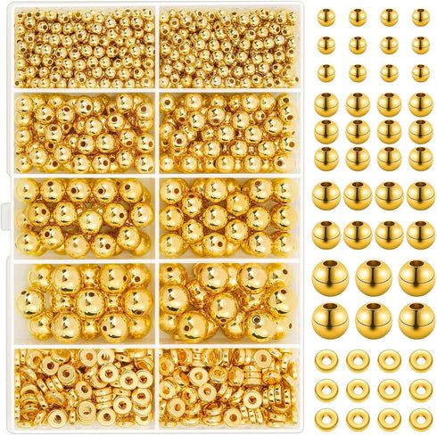 1250 Pieces Gold Spacer Beads for Jewelry Making, Gold Round Beads and Gold Flat Clay Beads for Bracelets Making, Small Gold Filled Beads for Jewe...