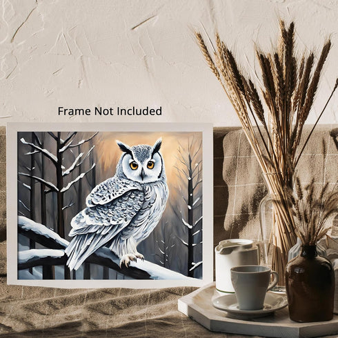 Posterizer 1 pcs-owl in nature-winter snowy scene in oil painting style-2-Art for Animal Lovers-Landscape & Nature Art-Decor for Home & Office- un...