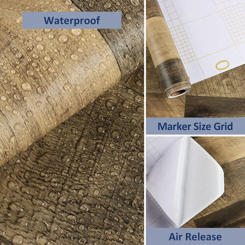 WESTICK Brown Wood Wallpaper Peel and Stick Wood Contact paper for Cabinets Countertops Waterproof Wooden Wall Paper Decorative Vinyl Countertop W...