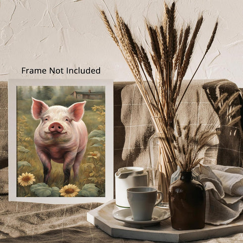 Posterizer 1 pcs- Cute pig in the middle of wild yellow flowers-Art for Animal Lovers-Floral Botanical Art- Gift for Men Women Teens-Living Room B...
