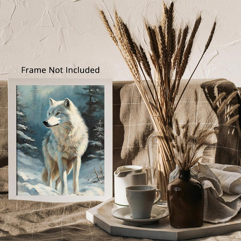 Posterizer 1 pcs-white arctic wolf in snowy nature-oil painting style -1-Art for Animal Lovers-Landscape & Nature Art-Decor for Home & Office- unf...