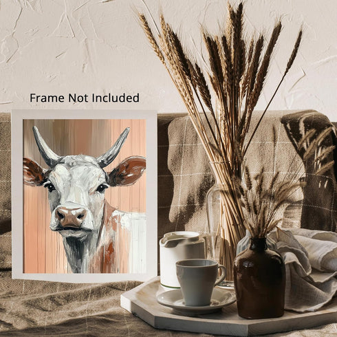 Posterizer 1 pcs-rusting painting style of a cute brown cow 1-Art for Animal Lovers Gift for Art Lovers Decorations for Bedroom, Office, Living Ro...