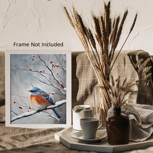 Posterizer 1 pcs-cute little bird in snowy winter scene -10-Art for Animal Lovers-Landscape & Nature Art-Decor for Home & Office- unframed wall ar...