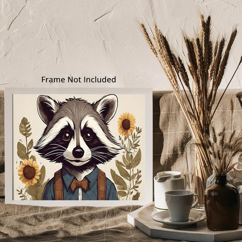 Posterizer 1 pcs- Cute raccoon with sunflowers arround it-Art for Animal Lovers-Floral Botanical Art- Gift for Men Women Teens-Living Room Bedroo...