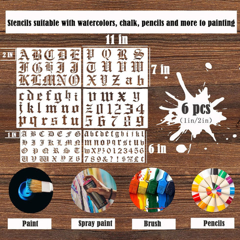 6 Pcs Old English Stencil 2 Inch Letters Number Template Reusable Gothic Calligraphy Stencils Letters for Painting Drawing Cutting Lettering on Wo...