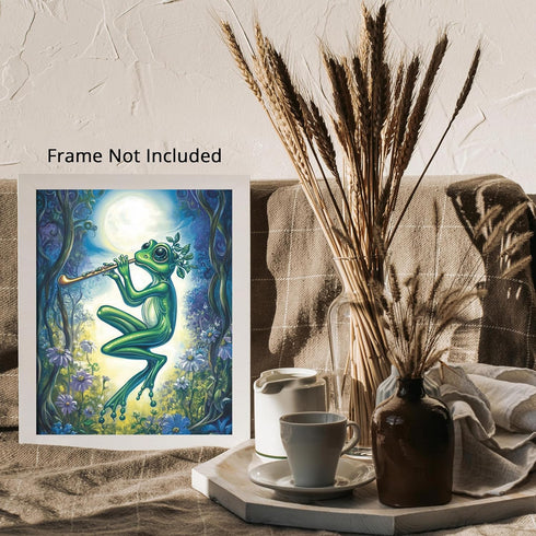 Posterizer 1 pcs-whimsical forest scene-frog playing music 5-Art for Animal Lovers-Fantasy & Fiction Art-Gift for Daughter, Son, Kids- unframed wa...