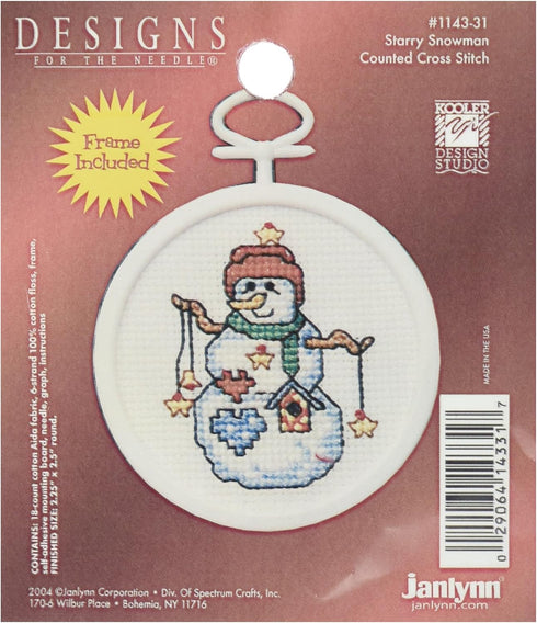 Janlynn 1143-31 18 Count Mini Counted Cross Stitch Kit, 2.5-Inch, Round, Starry Snowman...