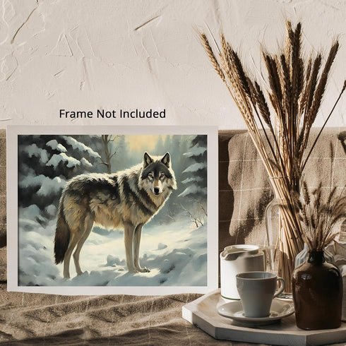 Posterizer 1 pcs-gray wolf in snowy wintery nature-oil painting style 3-Art for Animal Lovers-Landscape & Nature Art-Decor for Home & Office- unfr...
