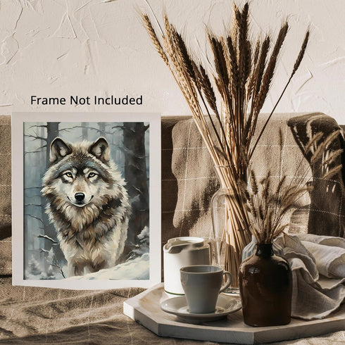 Posterizer 1 pcs-gray wolf in snowy wintery nature-oil painting style -6-Art for Animal Lovers-Landscape & Nature Art-Decor for Home & Office- unf...
