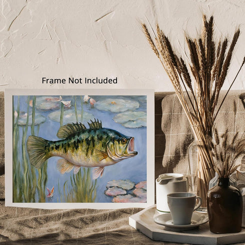 Posterizer 1 pcs- a pond and little bass fish-Art for Animal Lovers-Landscape & Nature Art- Living Room Bedroom Decor- unframed wall art...