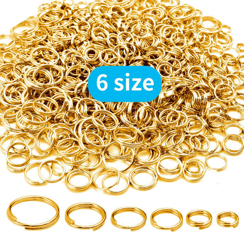Aylifu Iron Split Rings, 1 Box (100g) 6 Sizes Double Loop Jump Ring Small Split Key Rings Connector with Opener Tool for DIY Jewelry Making - Gold...