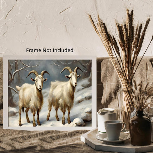 Posterizer 1 pcs-goat in snowy winter nature-oil painting style 8-Art for Animal Lovers-Landscape & Nature Art-Decor for Home & Office- unframed w...