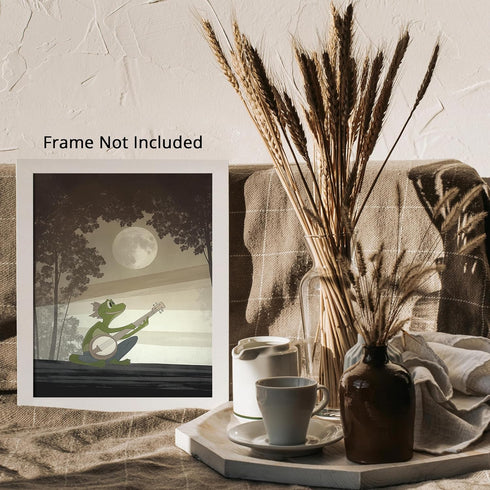 Posterizer 1 pcs-whimsical forest scene-frog playing music 9-Art for Animal Lovers-Fantasy & Fiction Art-Gift for Daughter, Son, Kids- unframed wa...