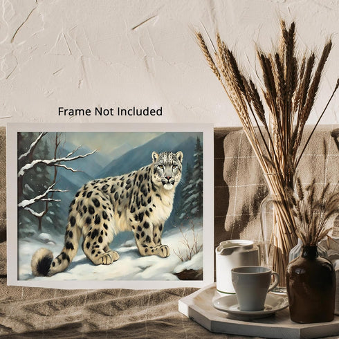 Posterizer 1 pcs-snow leopard in a wintery nature-oil painting style 3-Art for Animal Lovers-Landscape & Nature Art-Decor for Home & Office- unfra...